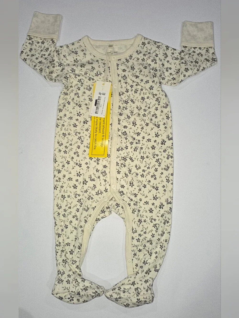 Quincy Mae Cream Footed One-Piece with Gray Floral Print